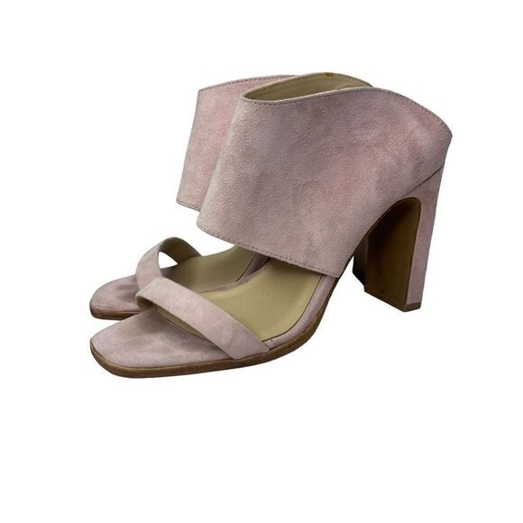 42 Gold Light Pink Suede Slide Slip On Heels Size 9 1/2 - Picture 1 of 11
